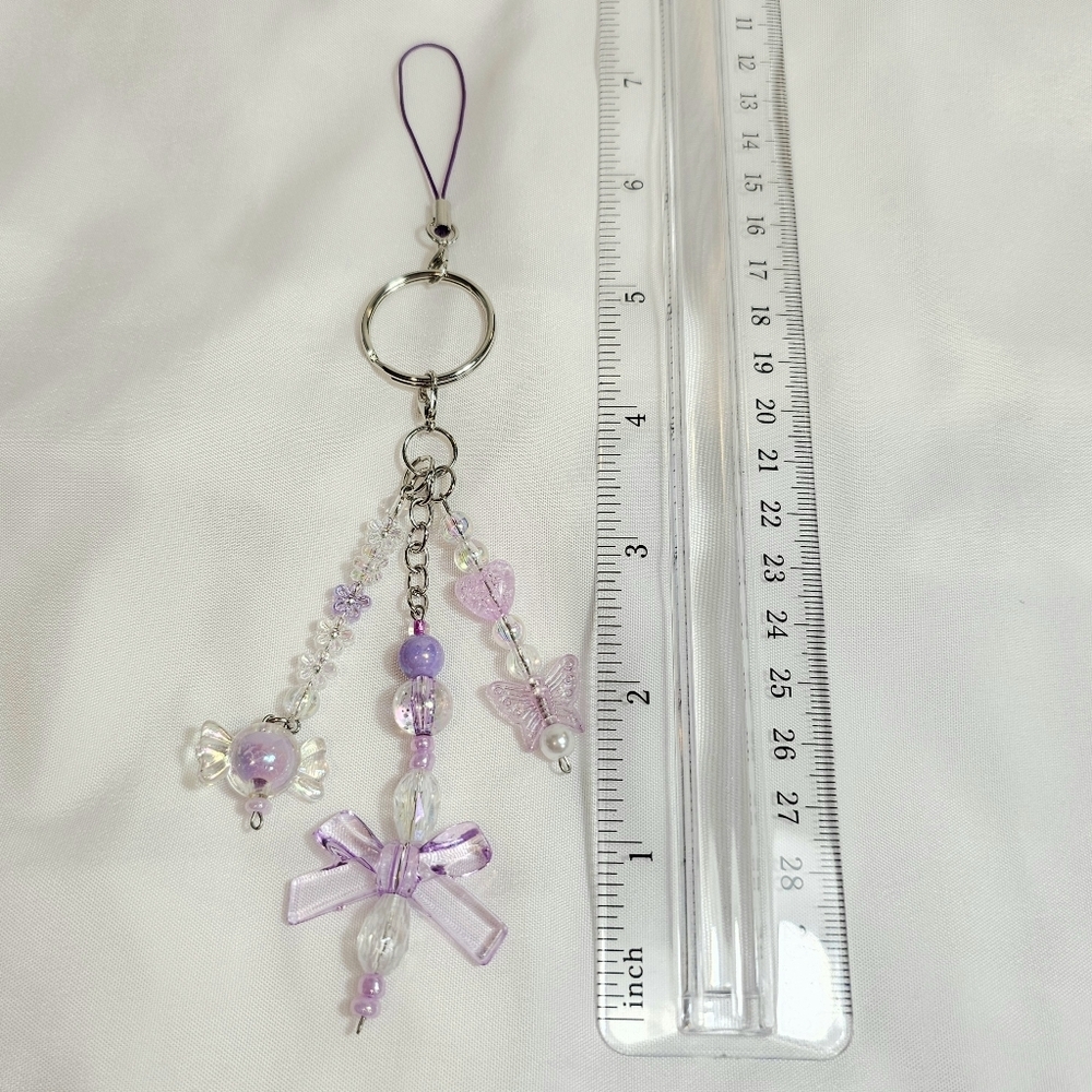 Set of Purple Lilac Lavander Beaded Phone Charm, Keychain, Badge, Purse Charm - Picture 4 of 6